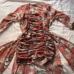 Floral Ruched Tube Dress w/Matching Sleeves